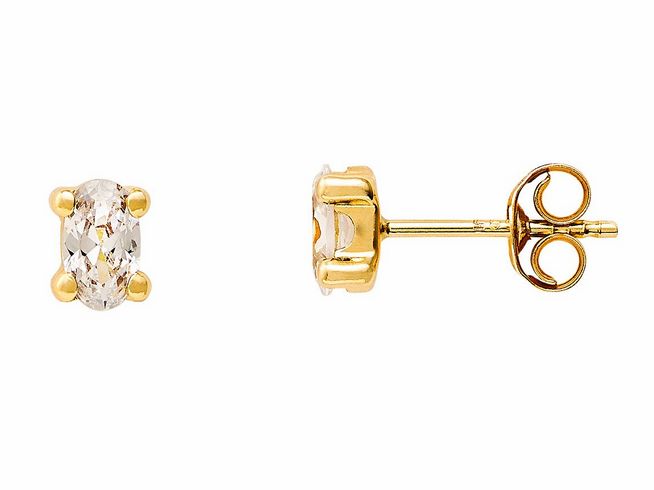 Gelbgold 585 Ohrstecker von Xenox mit poliertem Finish, verziert mit einem klaren, ovalen Swarovski-Kristall, elegantes Design für jeden Anlass.