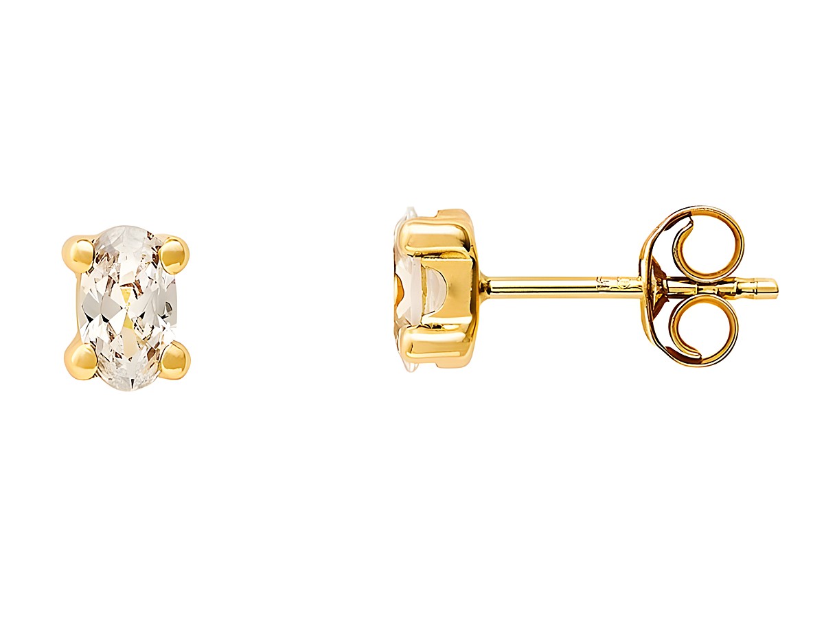 Gelbgold 585 Ohrstecker von Xenox mit poliertem Finish, verziert mit einem klaren, ovalen Swarovski-Kristall, elegantes Design für jeden Anlass.