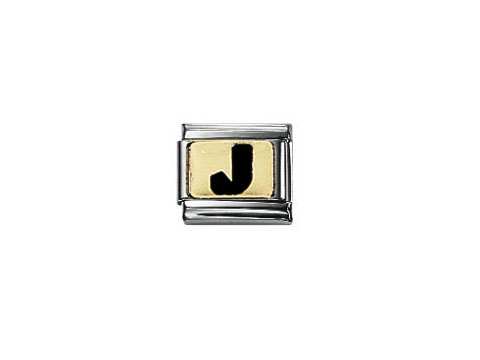 NOMINATION Classic schwarze Buchstabe J 030264 10, Hersteller: Nomination, schwarz emailliert auf goldenem Hintergrund, ideal für Teilnahme an Armbändern oder Schmuckstücken.