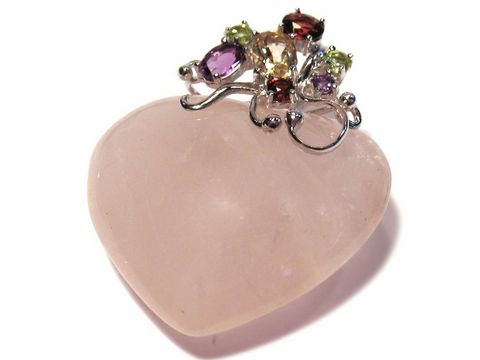 Anhänger in Herzform aus Rosenquarz mit hochwertigen Edelsteinen aus Sterling Silber, Größe 4 cm, Hersteller Juwelier Harnisch, ideal als elegantes Schmuckstück.