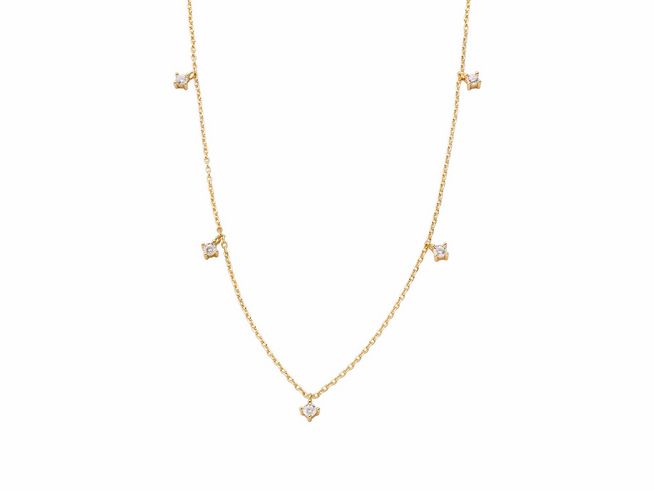 Xenox Sterling Silber Kette XS2036G in KRAPPE GOLD mit glänzenden Ziersteinen, Länge von 40-45 cm, elegantes und zeitloses Design, ideal als modisches Accessoire.