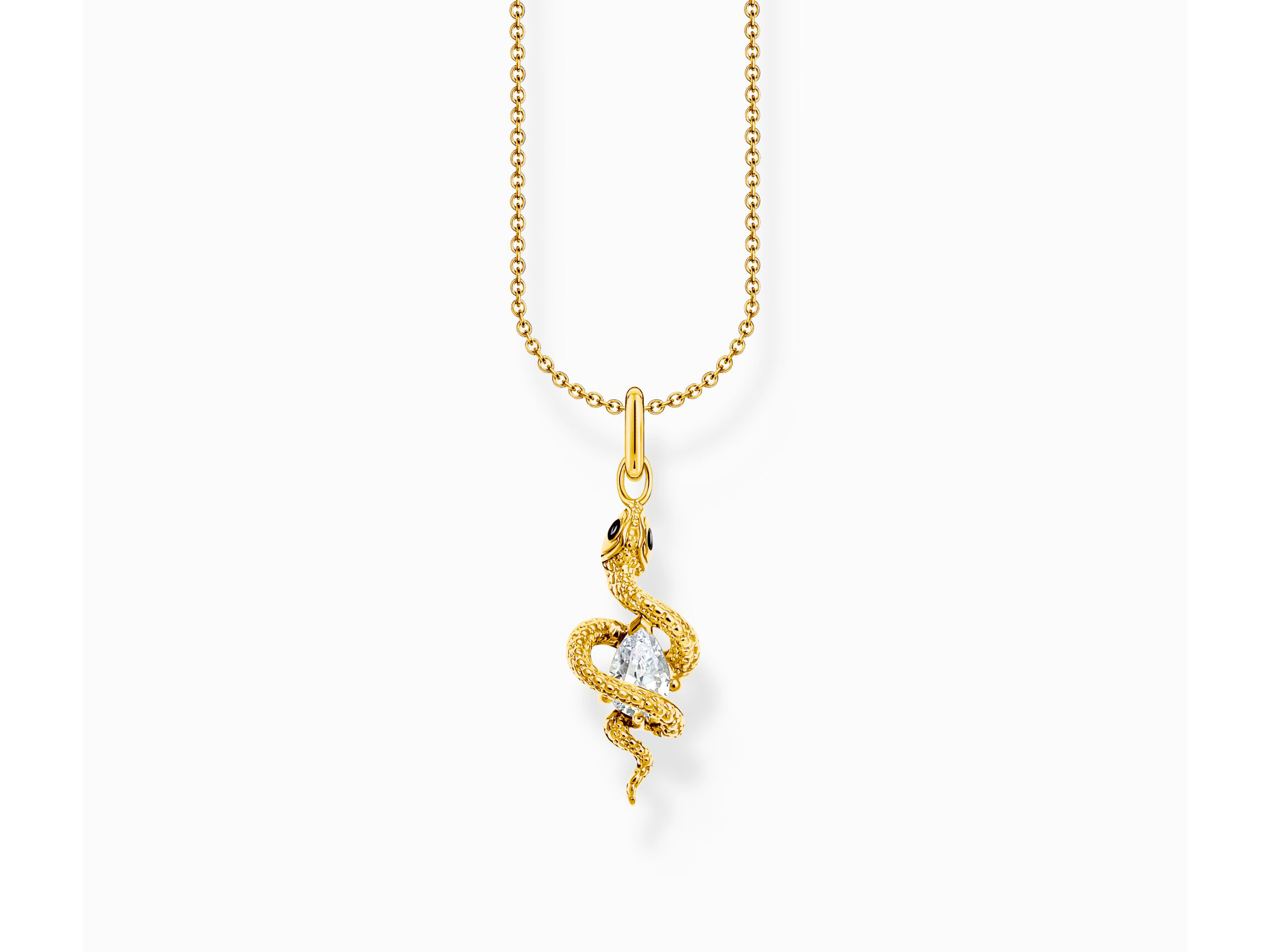 Schlangenkette von Thomas Sabo aus Silber mit 750er Vergoldung und Emaille, verziert mit einem hellen Stein, Länge 40-45 cm, für einen eleganten und modernen Look.