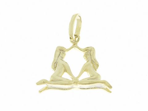 Zwilling poliertes Gold Sternzeichen Anhänger, Darstellung von zwei Figuren im Zusammenspiel. Perfekte Geschenkidee von Juwelier Harnisch für alle, die das Sternzeichen Zwillinge schätzen.