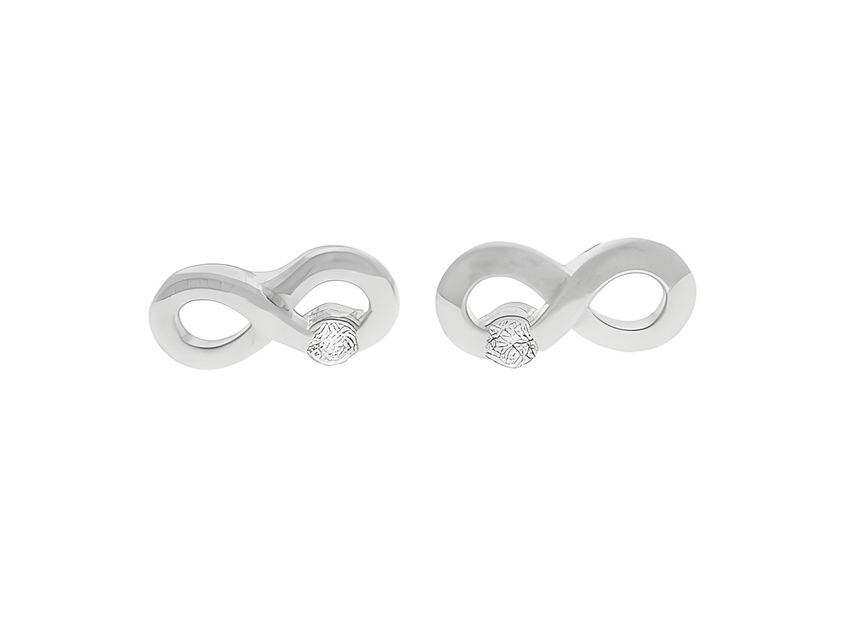 Ohrringe Stecker in Unendlich Zeichen Design, aus Silber rhodiniert und zeitlos, mit Zirkonia, Hersteller Juwelier Harnisch. Ideal für jeden Anlass und modisch kombinierbar.