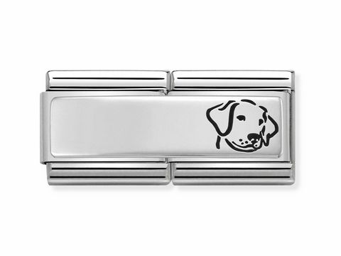 Ein eleganter Charms-Anhänger aus Silber mit einem detaillierten Hundemotiv, ideal für Hundeliebhaber und passend zu verschiedenen Armbändern. Hersteller Nomination, Modellnummer 330710 16 Double.