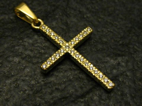 Kleines Diamant Kreuz aus Gold 375 mit 17 Diamanten, Hersteller Juwelier Harnisch, funkelndes Design, ideal als Schmuckstück für besondere Anlässe.