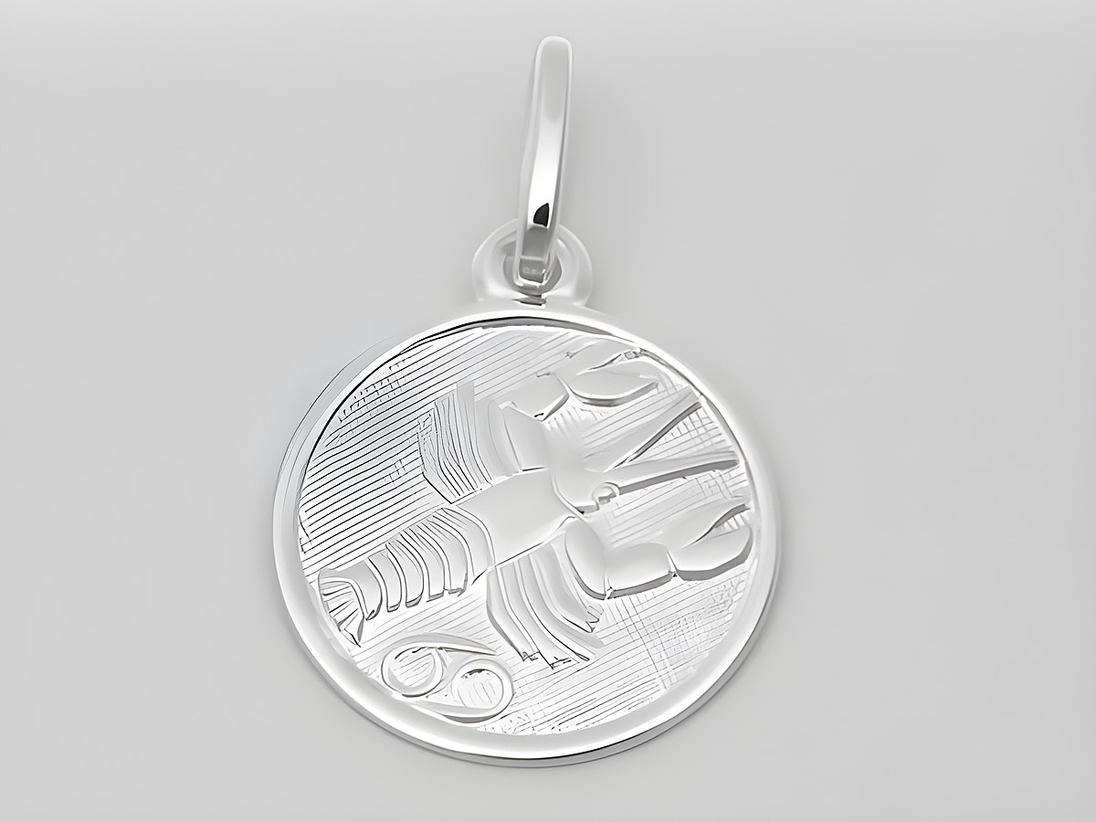 Silberner Sternzeichen-Anhänger Krebs, poliert, Durchmesser 14 mm, mit detaillierter Krebsgrafik, vom Hersteller Juwelier Harnisch, ideal als Schmuckstück für Krebs-Geborene.