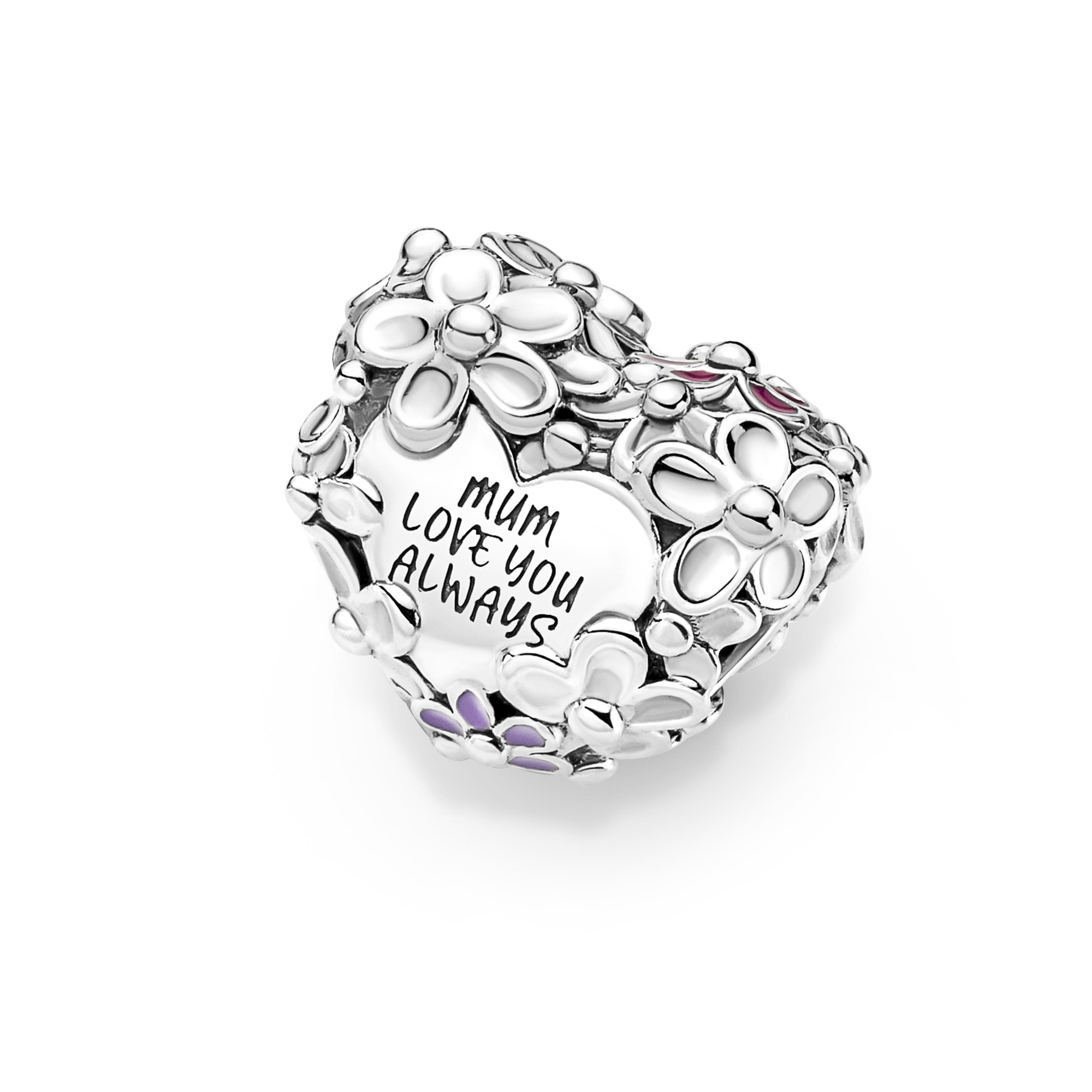 Pandora Mum Gänseblümchen Herz Charm - Sterling Silber & Emaille Pink Ansicht 4 – Ansicht 4