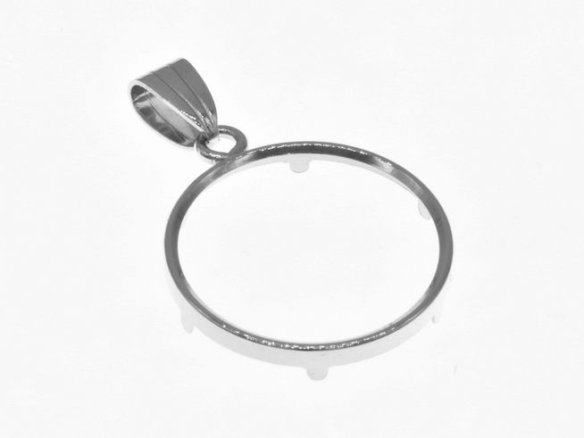 Schlichter Münzfassung Anhänger aus rhodiniertem 925 Sterling Silber mit einem Durchmesser von 22 mm, geeignet für Münzen bis 2,5 cm, Hersteller Juwelier Harnisch.