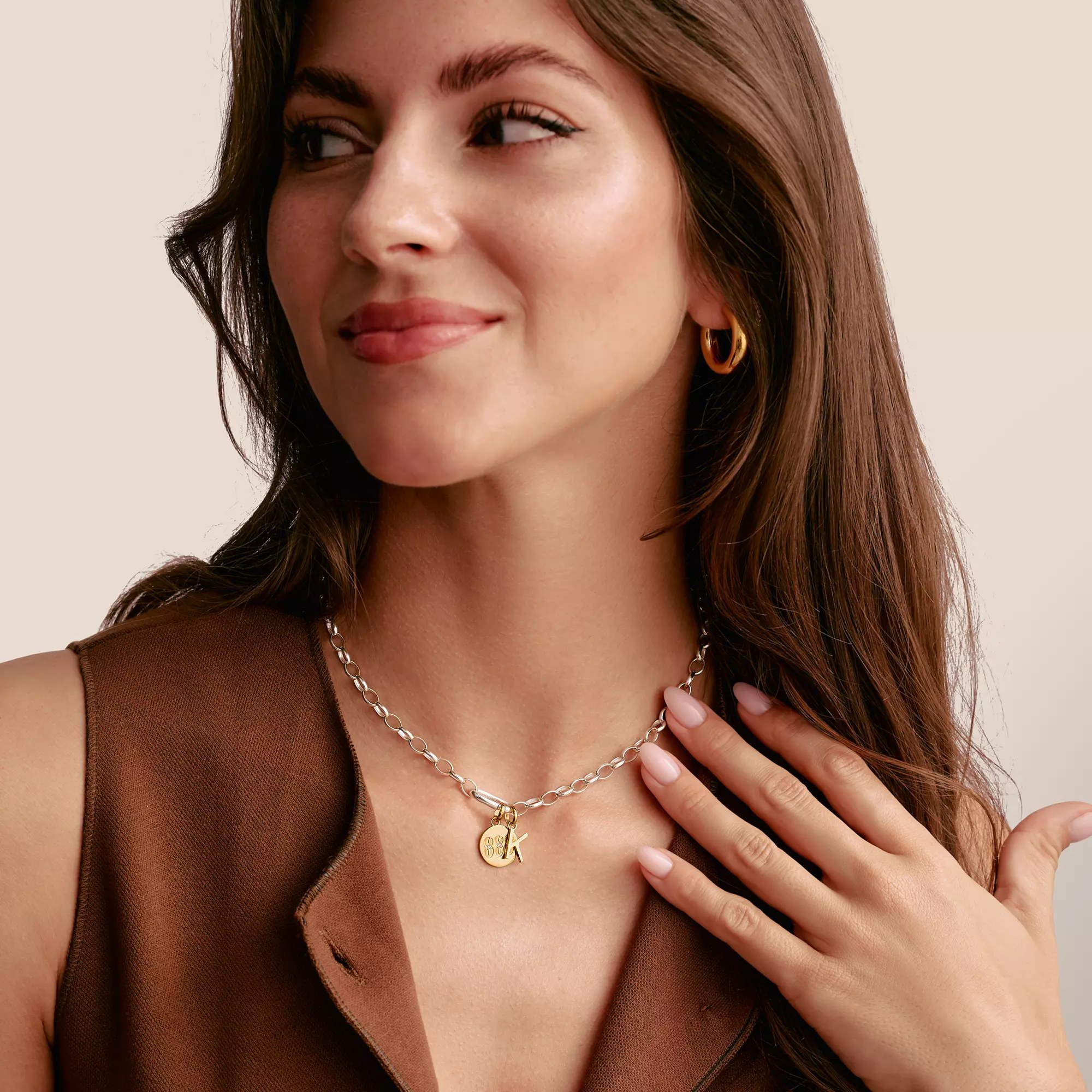 Thomas Sabo Connect - Engelzahl 888 - Charm mit Öse - Silber & Gelbgold Verg. + Zirkonia – Ansicht 3