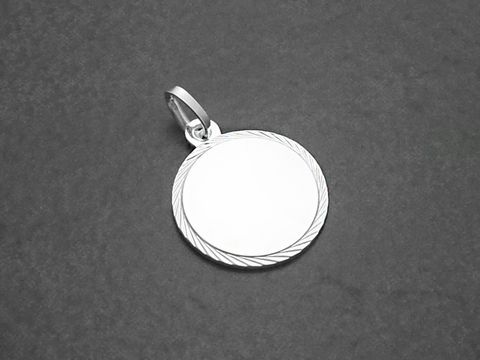 Gravurplatte 19,5 mm aus Sterling Silber, schlichter Anhänger mit Diamantschliff und feiner Umrandung, ideal für individuelle Gravuren, zeitloses Design von Juwelier Harnisch.