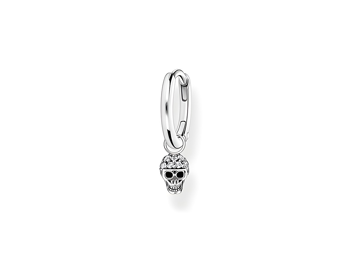 Ohrschmuck aus Sterling Silber von Thomas Sabo mit einem Totenkopf und Zirkonia, geschwungenes Design und schlanker Ringfassung. Ideal für einen modernen und einzigartigen Look.