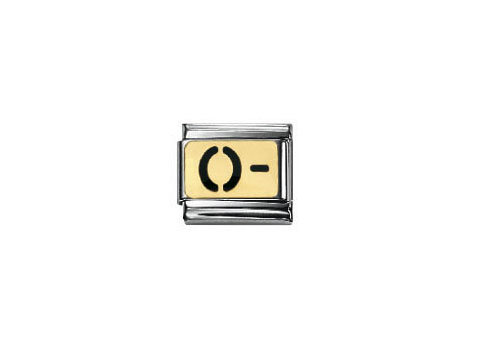 Classic Blutgruppe 0 Negativ von Nomination, fein gestaltetes Charm mit goldfarbener Plakette und schwarzer Schrift, ideal für individuelle Armbänder und Sammlungen.