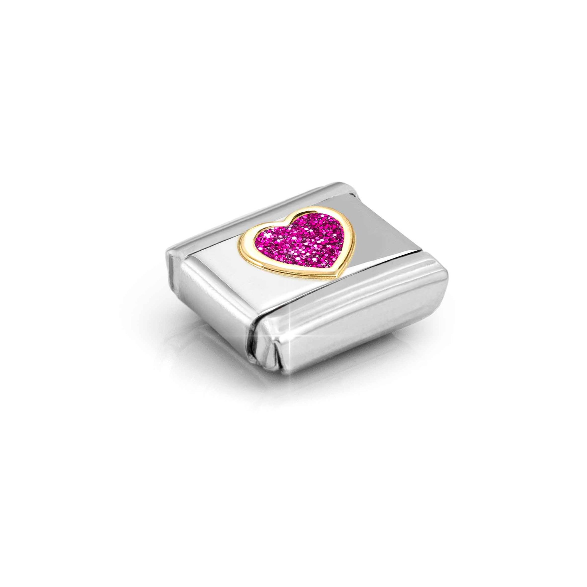 Nomination Composable Classic Charm Herz magenta - Edelstahl, Gold 750 Gelbgold, Emaille, Zirkonia – Ansicht 3