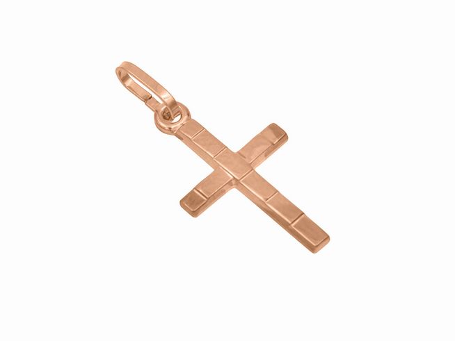 Anhänger Kreuz aus Sterling Silber, vergoldet in poliertem Roségold, schlichtes Design, Hersteller Juwelier Harnisch. Ideal für stilvolle Schmuckliebhaber.