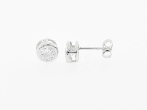Runde Silber Ohrringe mit einem Durchmesser von 6,5 mm, gefertigt von Juwelier Harnisch, mit Zirkonia als Schmuckstein, ideal für eleganten Schmuck.