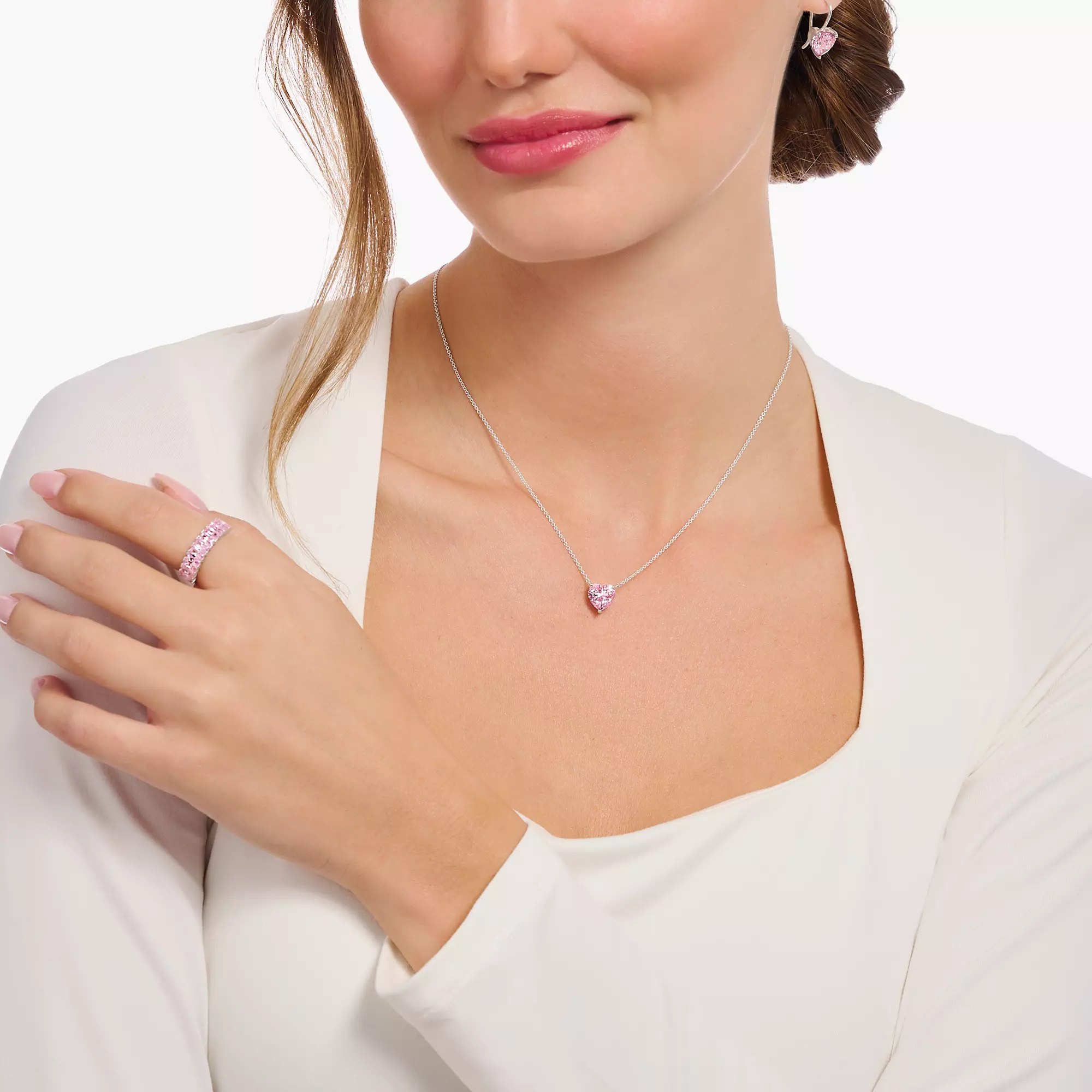 Thomas Sabo Essentials Kette - großem Herz - Silber & Zirkonia - Rosa-Pink - 40 bis 45 cm – Ansicht 2