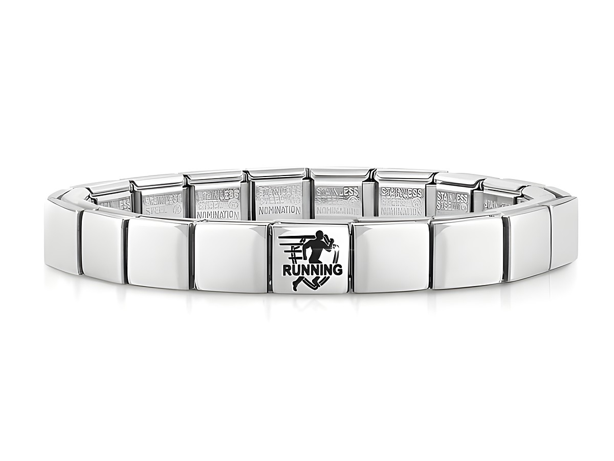 Elegantes Nomination 239101 46 GLAM Armband aus Edelstahl mit einem Running Motiv, perfekt für sportliche Anlässe und stylische Outfits. Ideal für Läufer und Sportliebhaber.