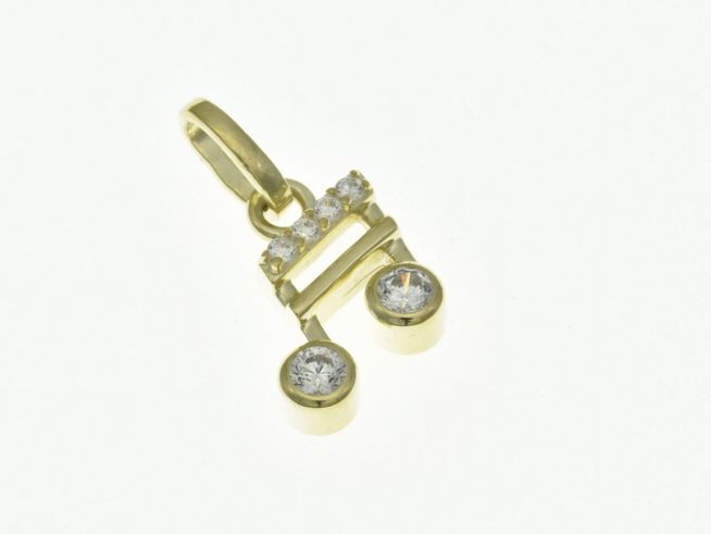Musiknote Anhänger aus Sterling Silber mit Bicolor Gelbgold und Zirkonia, von Juwelier Harnisch, ideal für Kinder. Elegantes Design mit funkelnden Steinen.