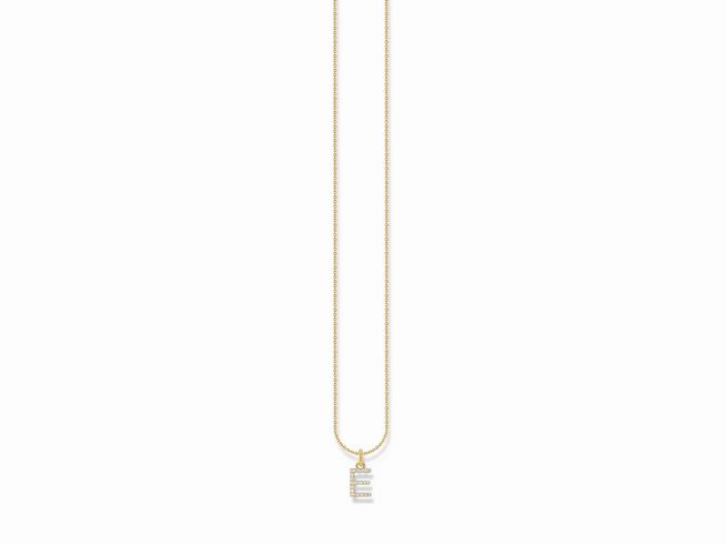 Kette von Thomas Sabo in Silber und vergoldetem Gelbgold mit dem Buchstaben E, verziert mit weißen Zirkonia, variabel von 38 bis 45 cm.