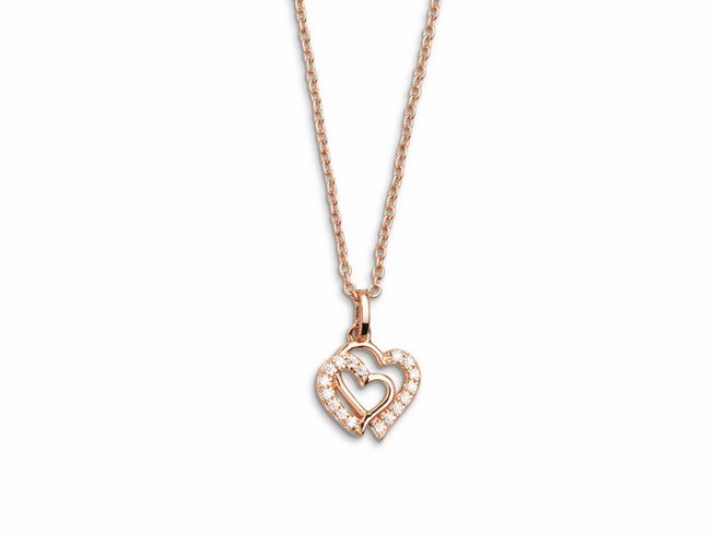 Xenox Sterling Silber Kette XS3418RK in Roségold Verg. mit einem Herz-Anhänger, verziert mit funkelnden Steinen, ideal für romantische Anlässe, Länge von 40-45 cm.