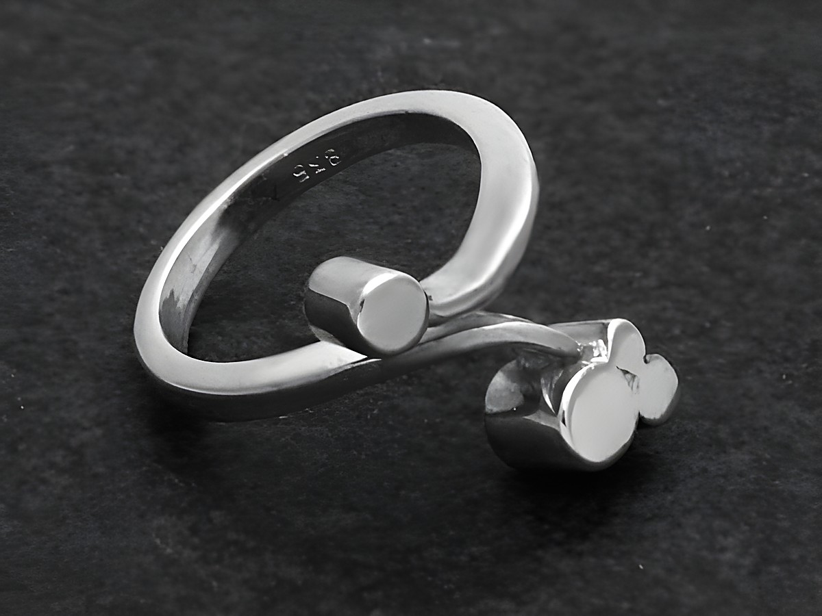Silberring Design Blume Größe weit verstellbar, Hersteller Juwelier Harnisch, ohne Stein, in schlichter, eleganter Form mit dekorativen Blütenelementen.