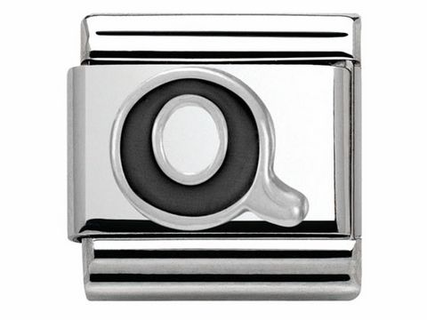Buchstabe Q in klassischem Silber mit schwarzer Emaille von Nomination, Modell Classic SilverShine - 330201 17 - Q, für individuellen Schmuck.