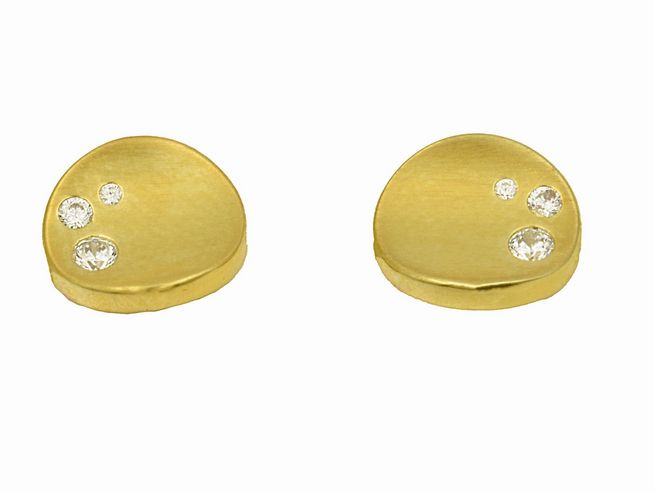 Edelstein Ohrstecker aus 925 Sterling Silber, teilmattiert und gelb vergoldet, mit Zirkonia verziert, hergestellt von Juwelier Harnisch, in ansprechendem, modernem Design.
