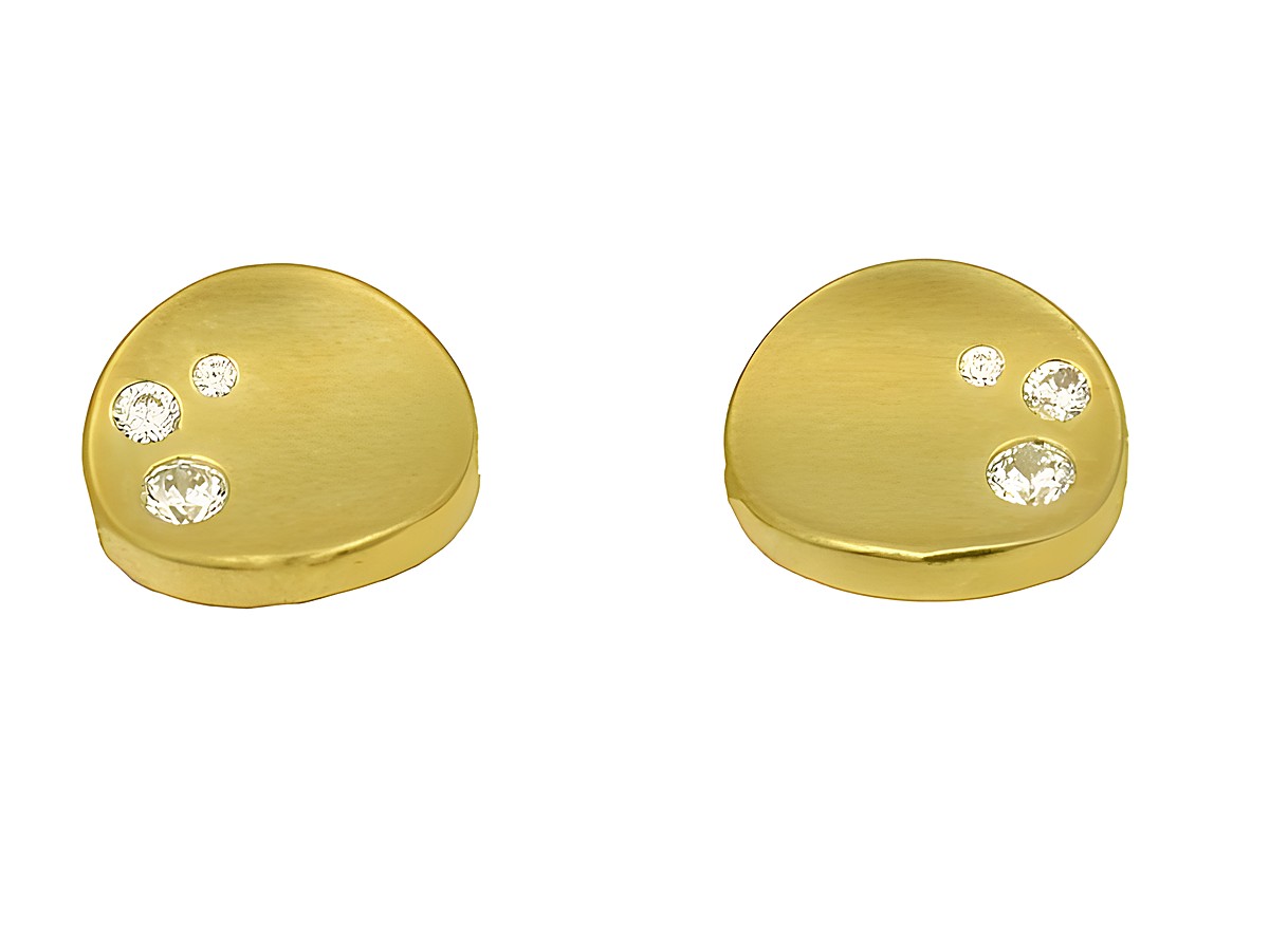 Edelstein Ohrstecker aus 925 Sterling Silber, teilmattiert und gelb vergoldet, mit Zirkonia verziert, hergestellt von Juwelier Harnisch, in ansprechendem, modernem Design.