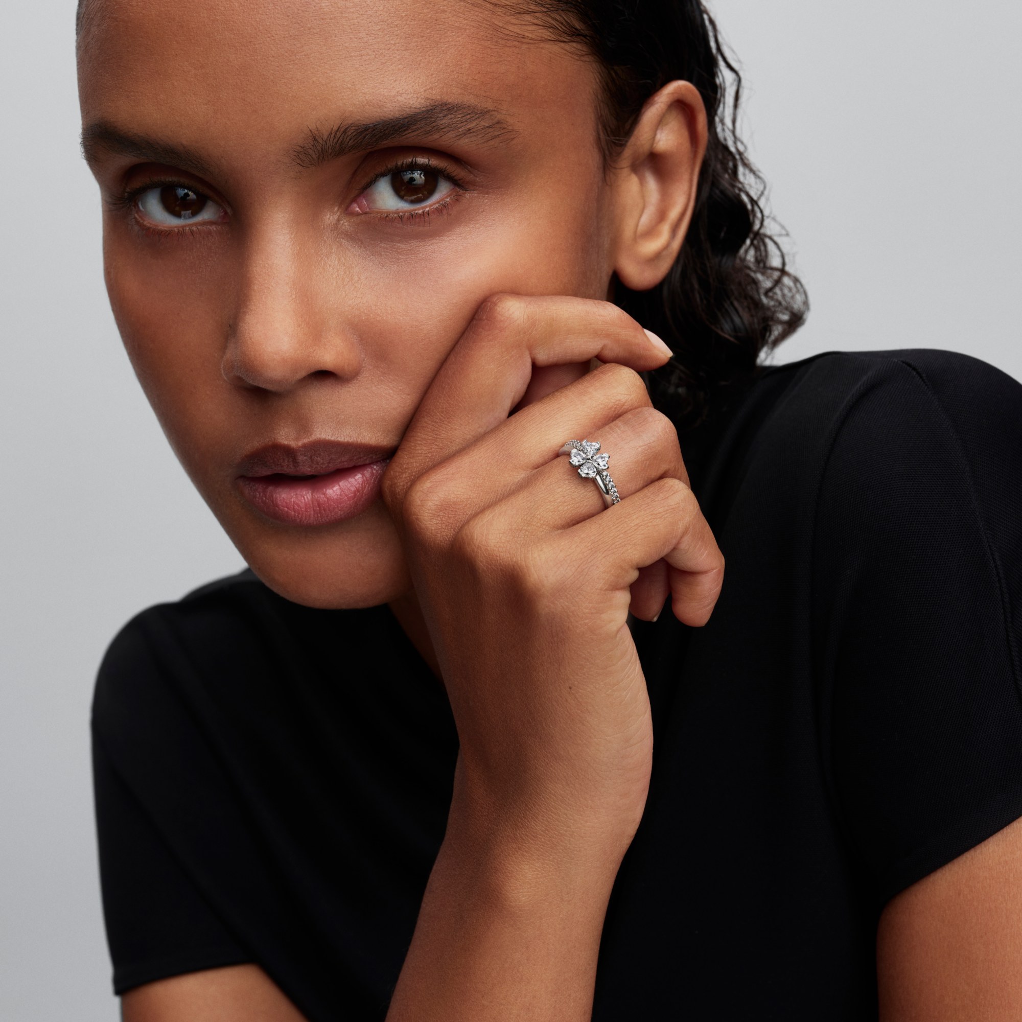 Pandora Funkelndes Glückskleeblatt Teilbarer Ring - Sterling Silber - Zirkonia – Ansicht 3
