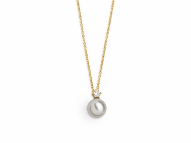 Xenox Sterling Silber Kette XS5260G mit Karreekette in Gelbgold Vergoldung und einer eleganten Perle, perfekt für jeden Anlass, Länge 40-45 cm, hochwertig verarbeitet und stilvoll.