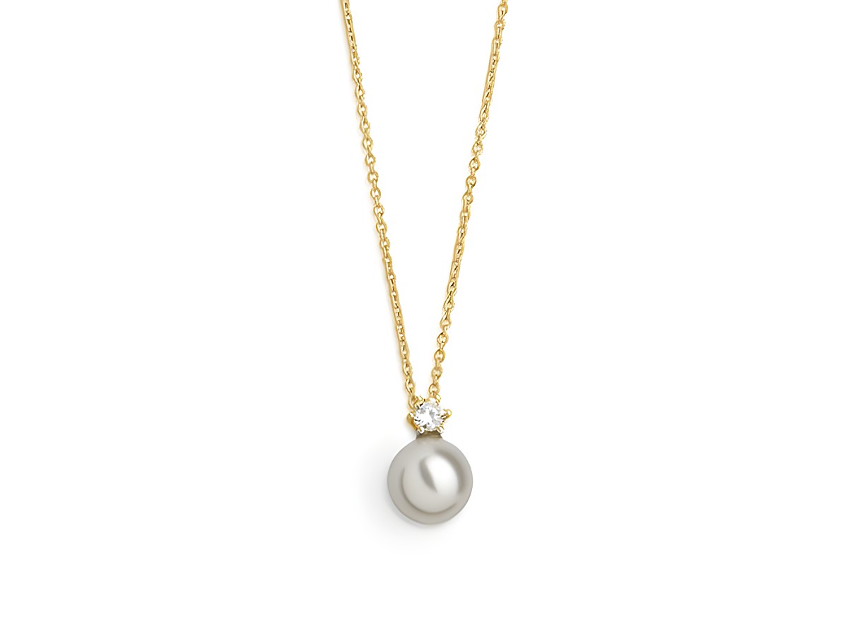 Xenox Sterling Silber Kette XS5260G mit Karreekette in Gelbgold Vergoldung und einer eleganten Perle, perfekt für jeden Anlass, Länge 40-45 cm, hochwertig verarbeitet und stilvoll.