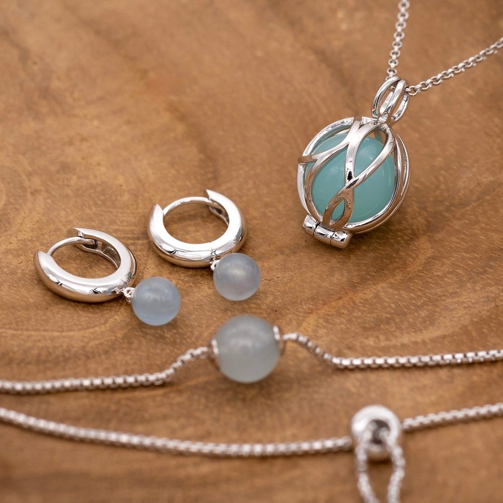 Engelsrufer HEAL Kette Powerful Stone - Kraftstein - Blauer Achat - Silber rhodiniert Blau 42cm Gr. XS – Ansicht 5