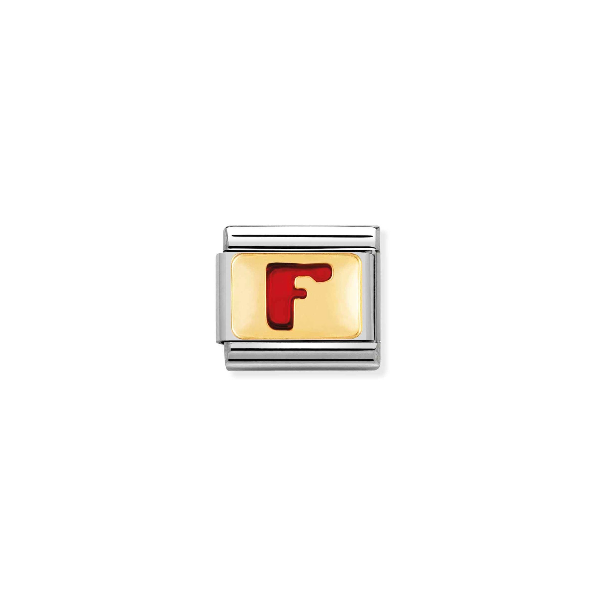 Nomination Composable Classic Charm Buchstabe F rot - Edelstahl, Gold 750 Gelbgold, Emaille
