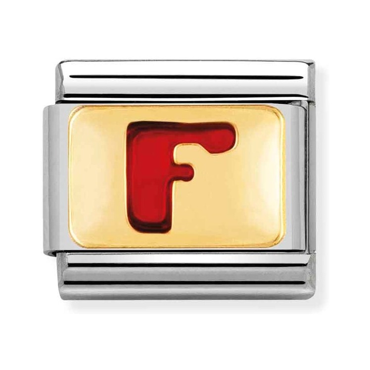 Nomination Composable Classic Charm Buchstabe F rot - Edelstahl, Gold 750 Gelbgold, Emaille