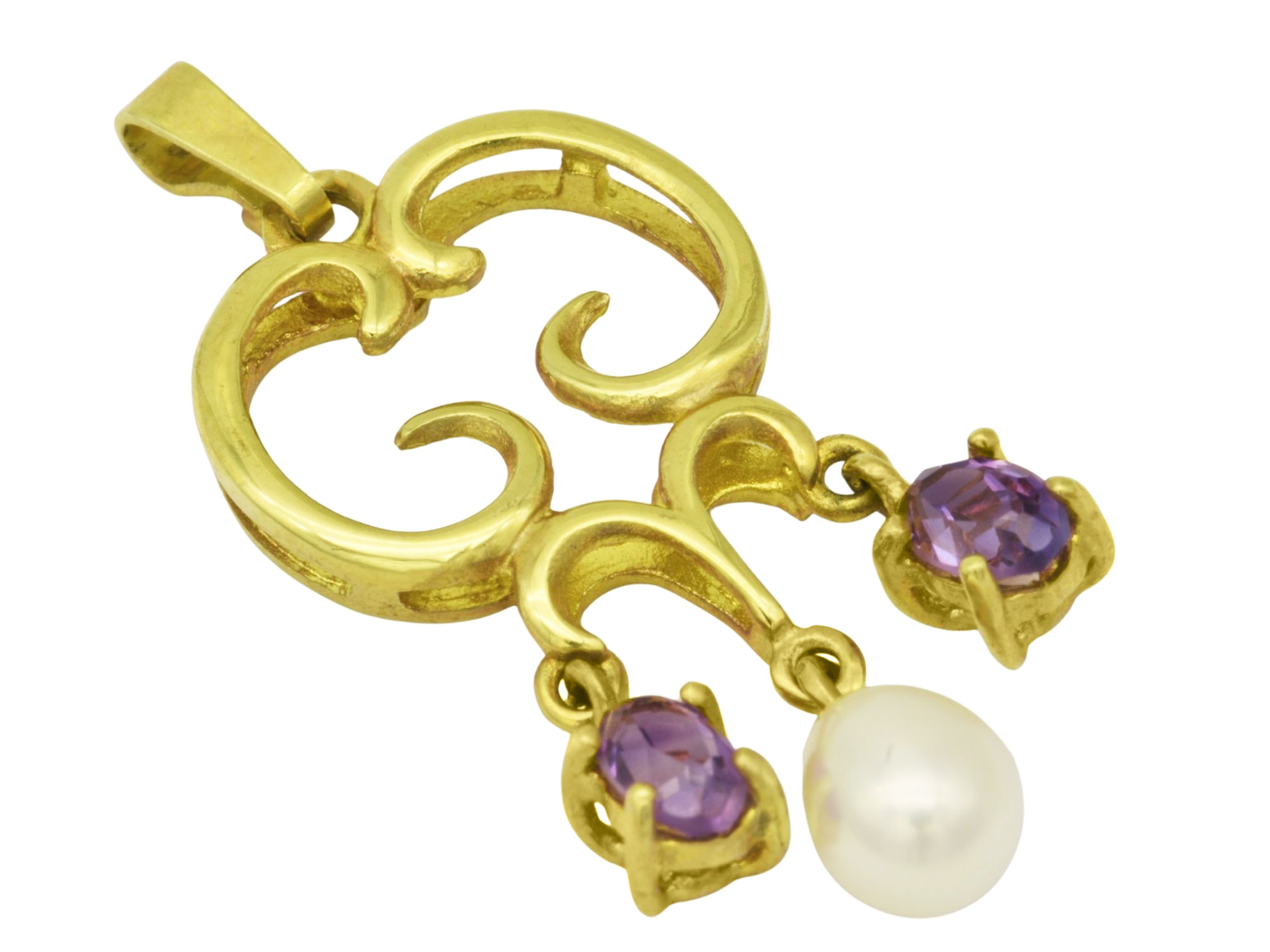 Anhänger Gold Amethyst Zuchtperle - Gelbgold poliert - echter Amethyst + Süßwasser Zuchtperle Lila, Weiß