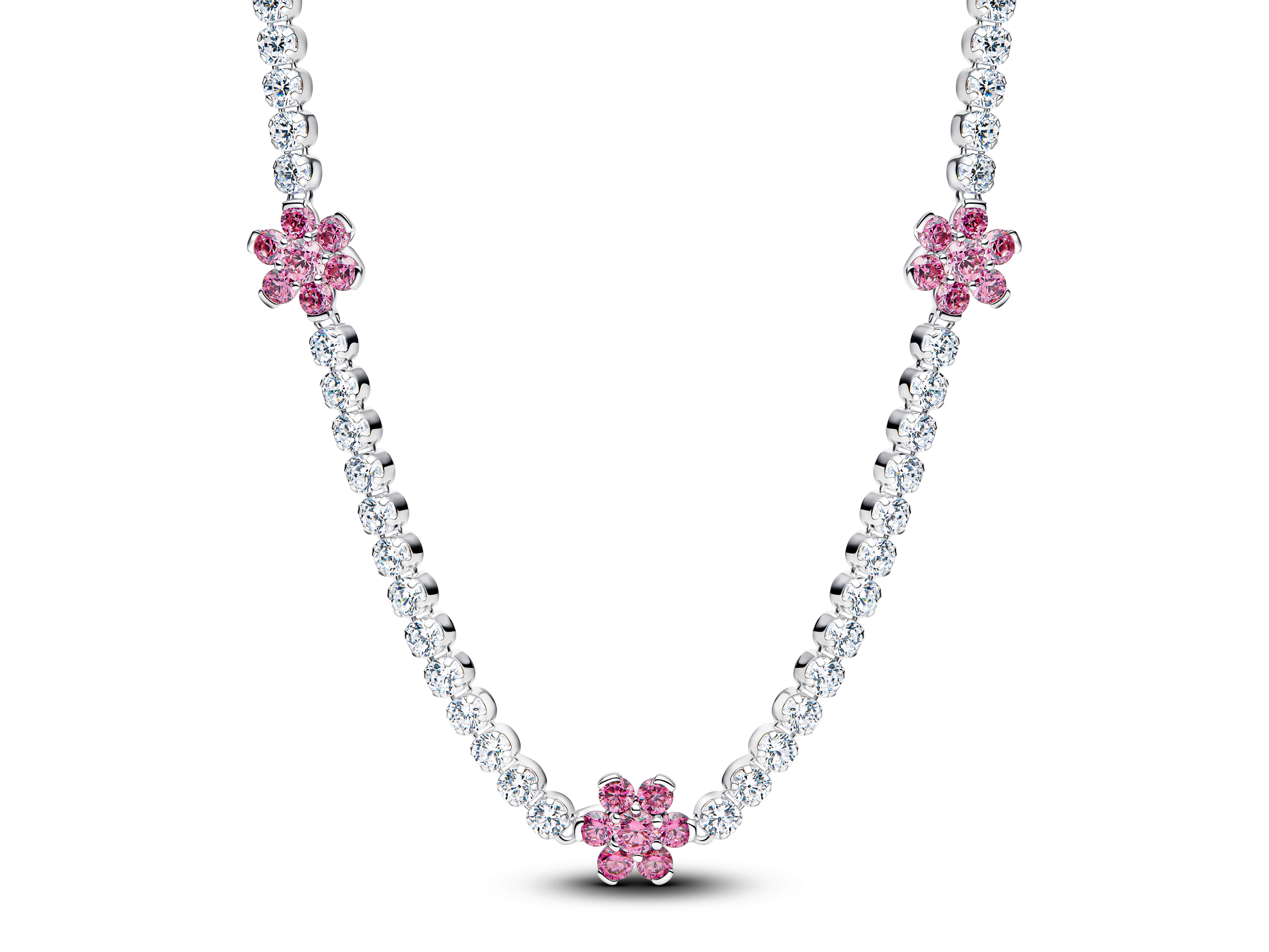 Pandora 394561C01-40 - Rosafarbene Blume Tennishalskette - Sterling Silber - Zirkonia Pink - 40 cm