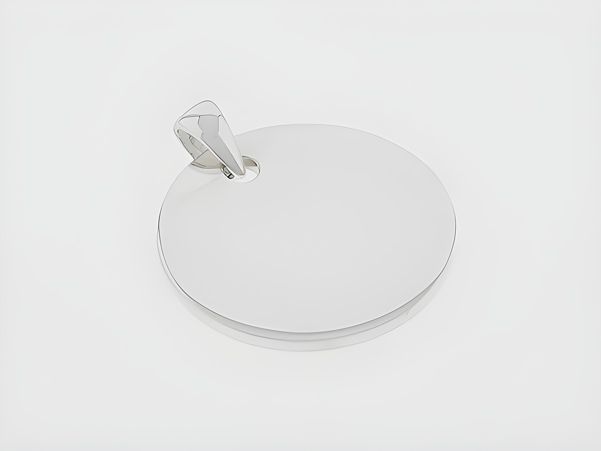 Silber Gravurplatte - Rund - Silber - klassisch, Hersteller: Juwelier Harnisch, schlicht. Die Platte hat eine glatte Oberfläche und einen Anhänger für vielseitige Verwendung.