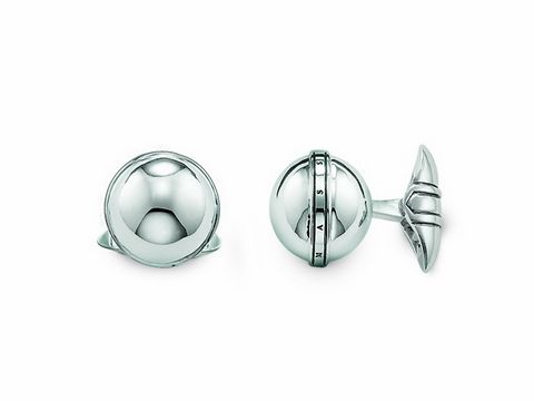 Silberne Thomas Sabo Manschettenknöpfe MK46-001-12, klassisches Design mit kugelförmigem Detail und eleganter Fassung, ideal für formelle Anlässe und stilvolle Outfits.