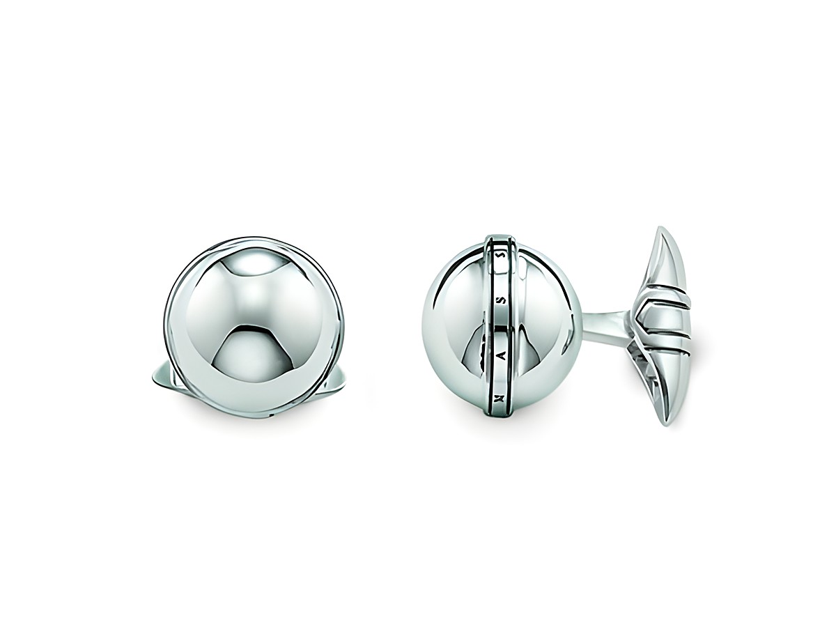 Silberne Thomas Sabo Manschettenknöpfe MK46-001-12, klassisches Design mit kugelförmigem Detail und eleganter Fassung, ideal für formelle Anlässe und stilvolle Outfits.
