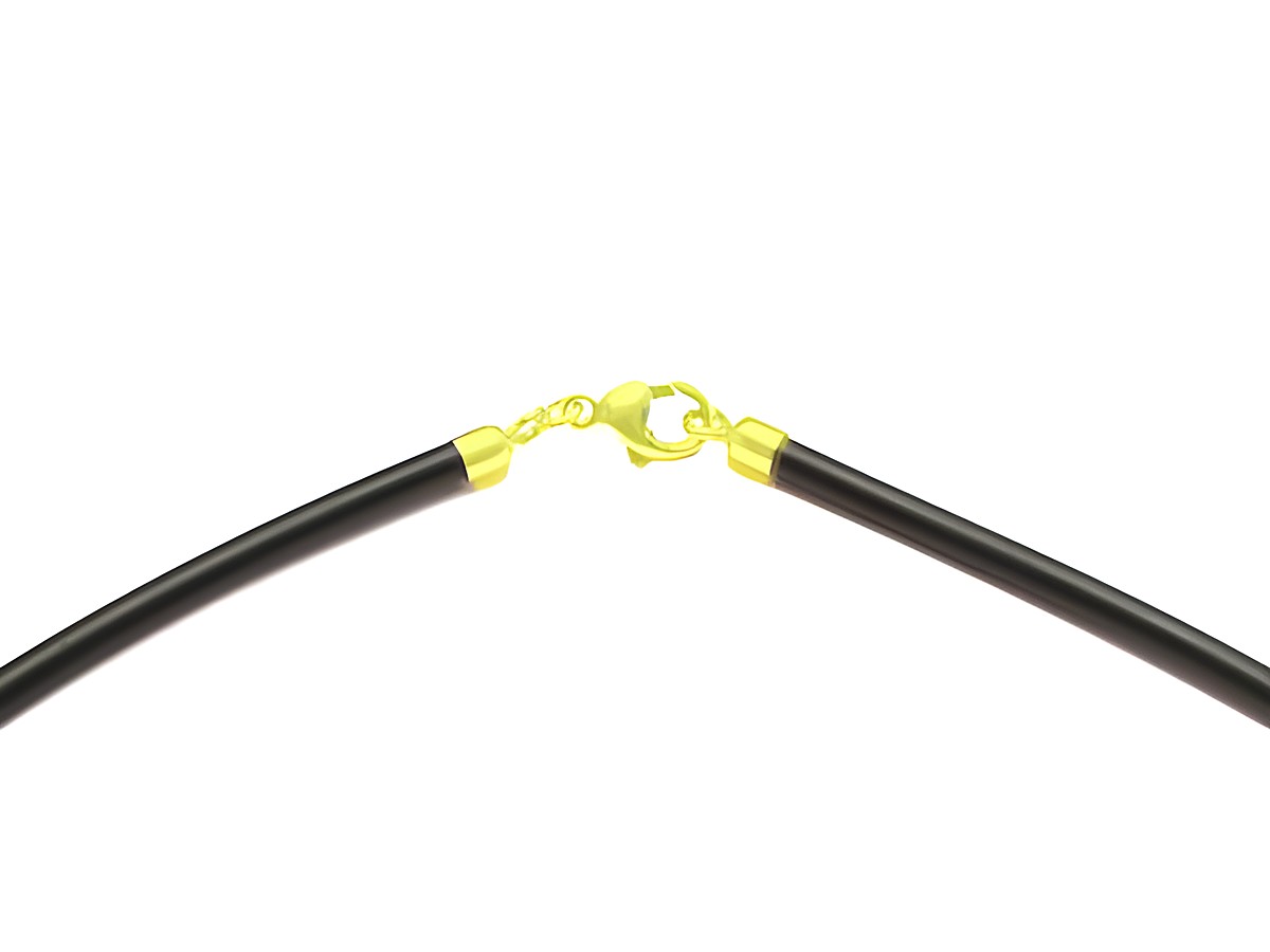 Kautschukband 42 cm aus Naturkautschuk mit einem Durchmesser von 3 mm und einem goldenen Karabiner aus 333er Gold, hergestellt von Juwelier Harnisch.