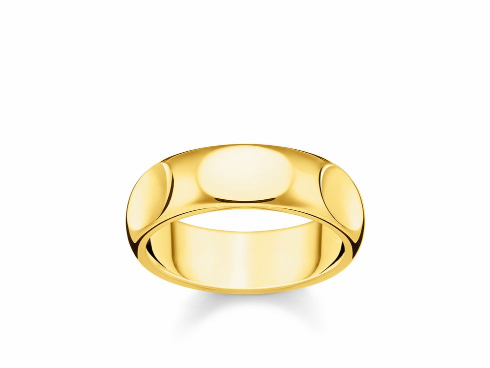 Thomas Sabo Ring TR2281-413-39-54 aus Sterling Silber, vergoldet in Gelbgoldfarbe, Größe 54, mit schlichtem, elegantem Design und leicht gewölbter Oberfläche.