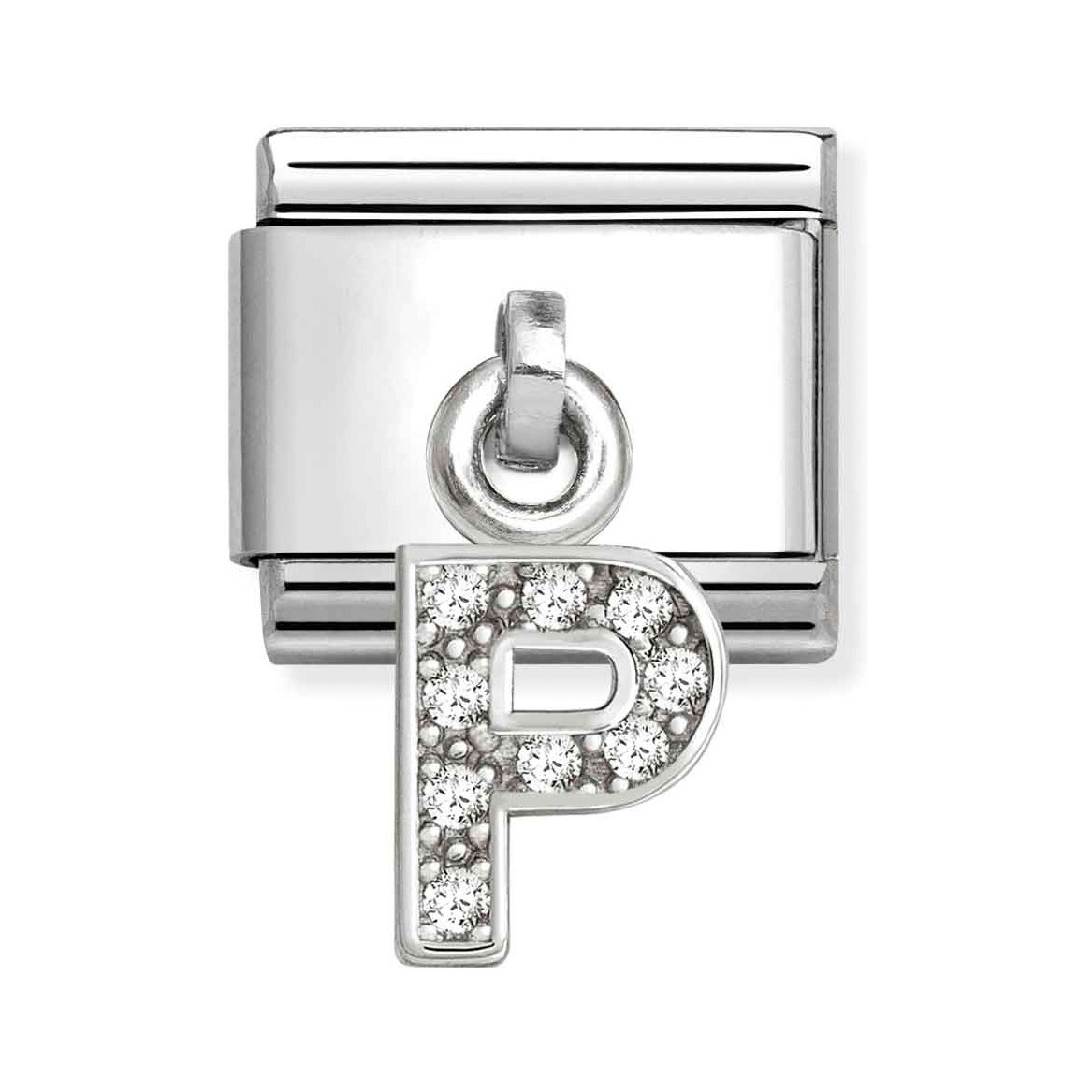 Classic Sterling Silber Charm mit dem Buchstaben P, verziert mit Zirkonia, von der Marke Pandora, präsentiert in neuem Zustand. Ideal für persönliche Schmuckdesigns.