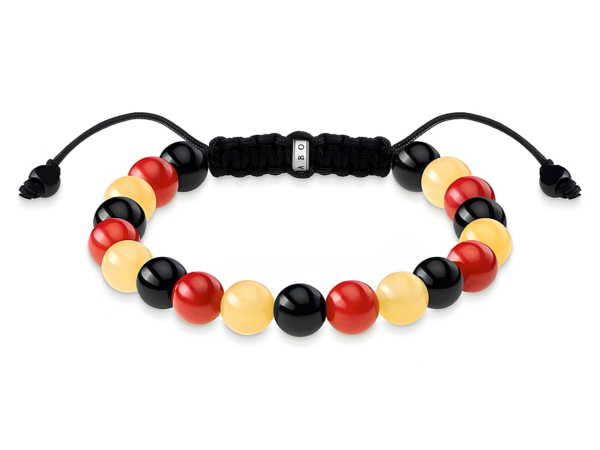 Thomas Sabo Armband in den Farben Schwarz, Rot und Gold mit 8 mm großen Perlen, verstellbar von 16 bis 24 cm, hergestellt von Thomas Sabo.