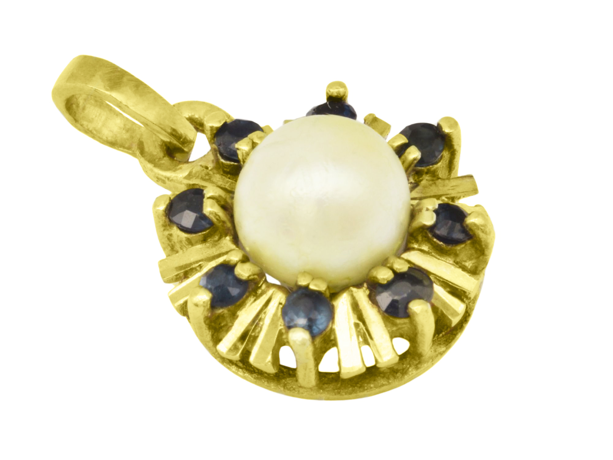 Anhänger Gold Safir Zuchtperle - Gelbgold poliert - 8 Safire + Süßwasser Zuchtperle Blau Weiß