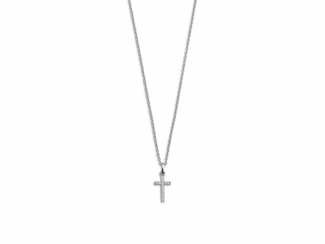 27001041-0 Xenox Sterling Silber Kette XS3522K mit einer Länge von 40-45 cm, Ankerkette mit einem kleinen Kreuzanhänger, filigran und modern gestaltet.