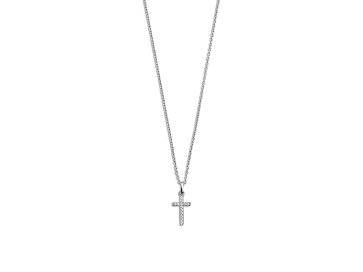 Xenox Sterling Silber Kette XS3522K mit einer Länge von 40-45 cm, Ankerkette mit einem kleinen Kreuzanhänger, filigran und modern gestaltet.