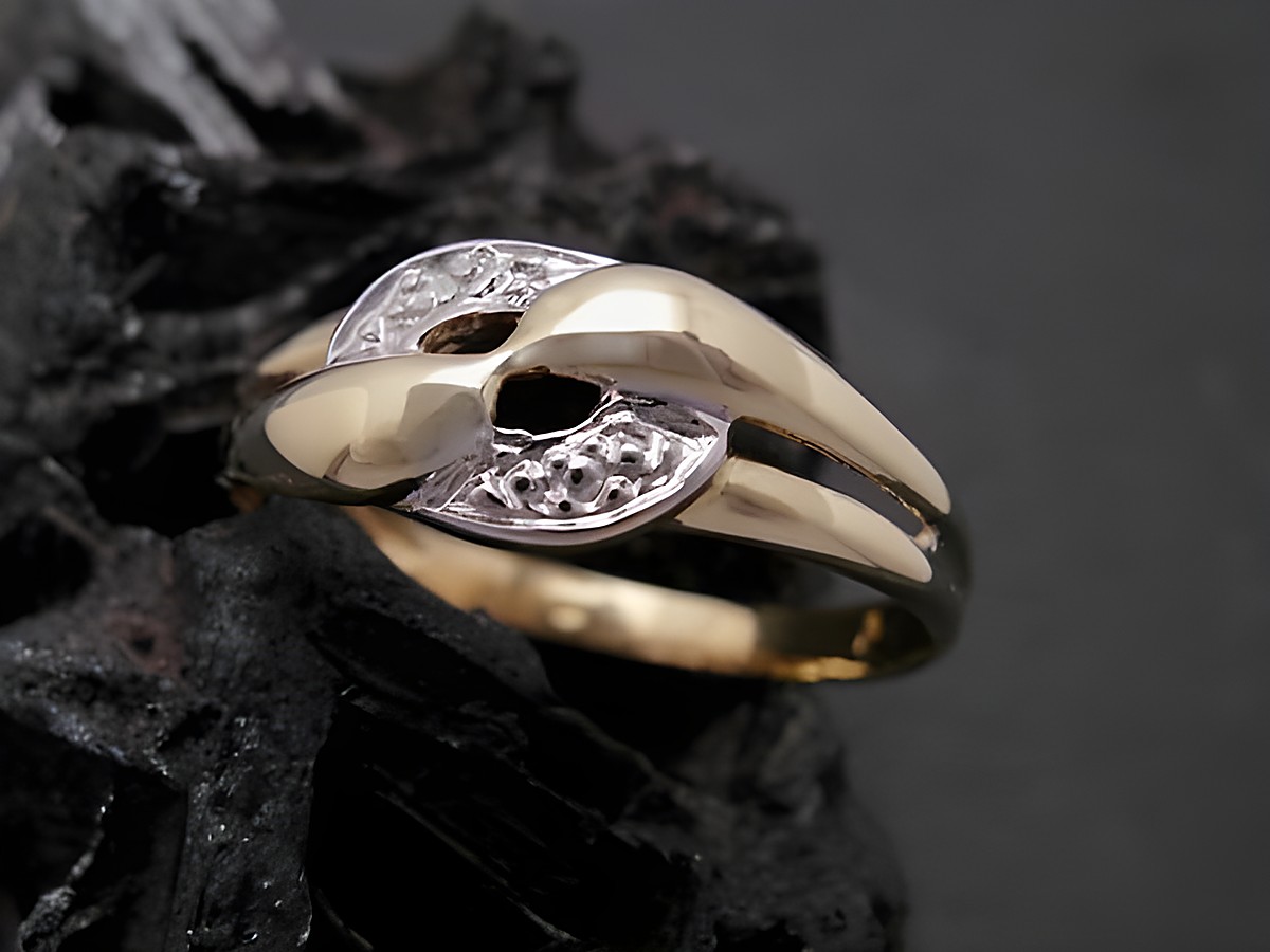 Gold Ring attraktiv aus Gold 585 bicolor mit Diamant, Goldring Größe 57, Hersteller Juwelier Harnisch, geeignet bis Größe 58/18,5.