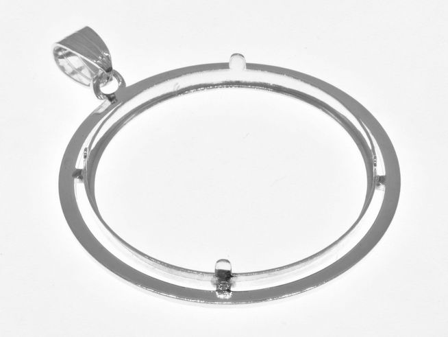 Münzfassung Anhänger aus 925 Sterling Silber mit Diamantschliff, für Münzen bis 34 mm Durchmesser geeignet, hergestellt von Juwelier Harnisch, elegantes Design.