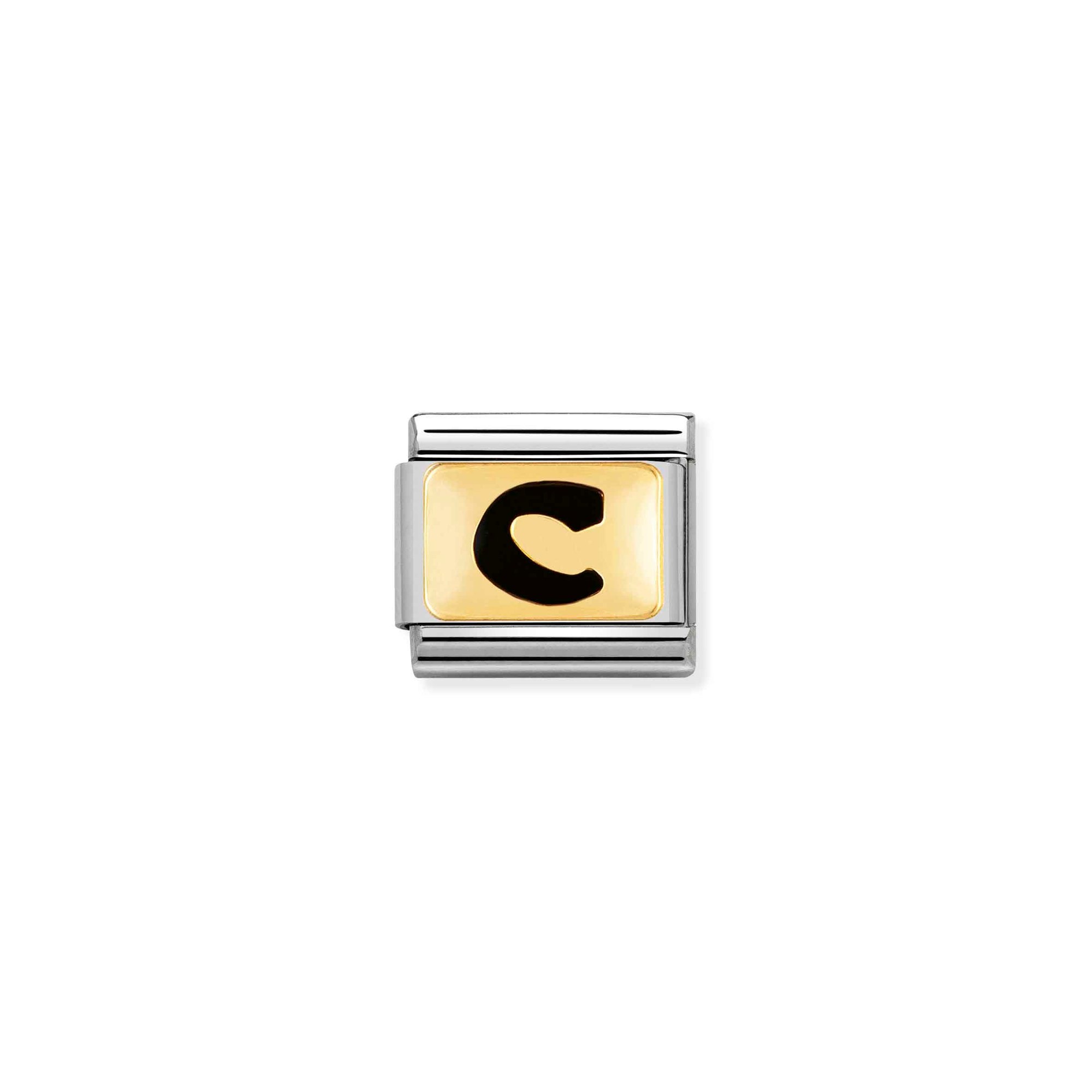 Nomination Composable Classic Charm Buchstabe C schwarz - Edelstahl, Gold 750 Gelbgold, Emaille